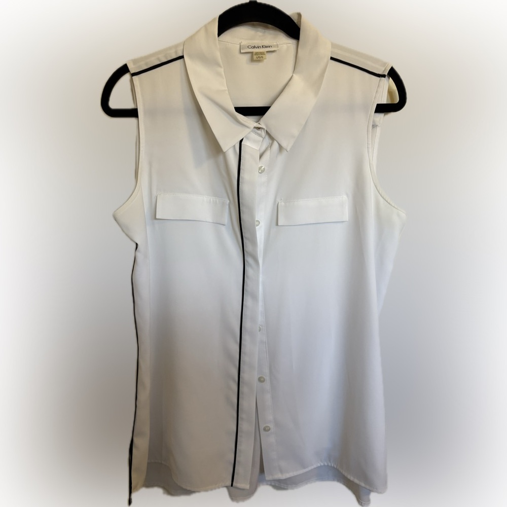 Calvin Klein White Sleeveless Blouse